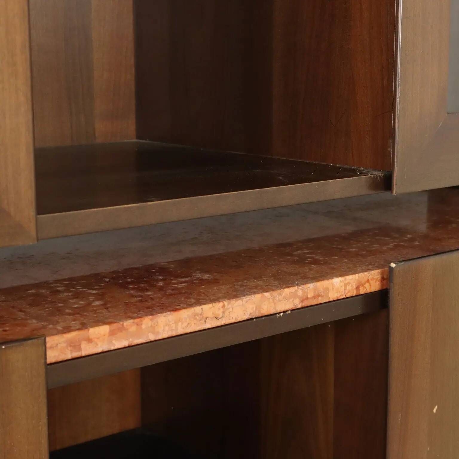 Vintage buffet in Tanganyika walnut and marble, Italy, 1980s.
