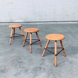 Industrial Low Tripod Stools, Belgium, 1950s, Set of 3