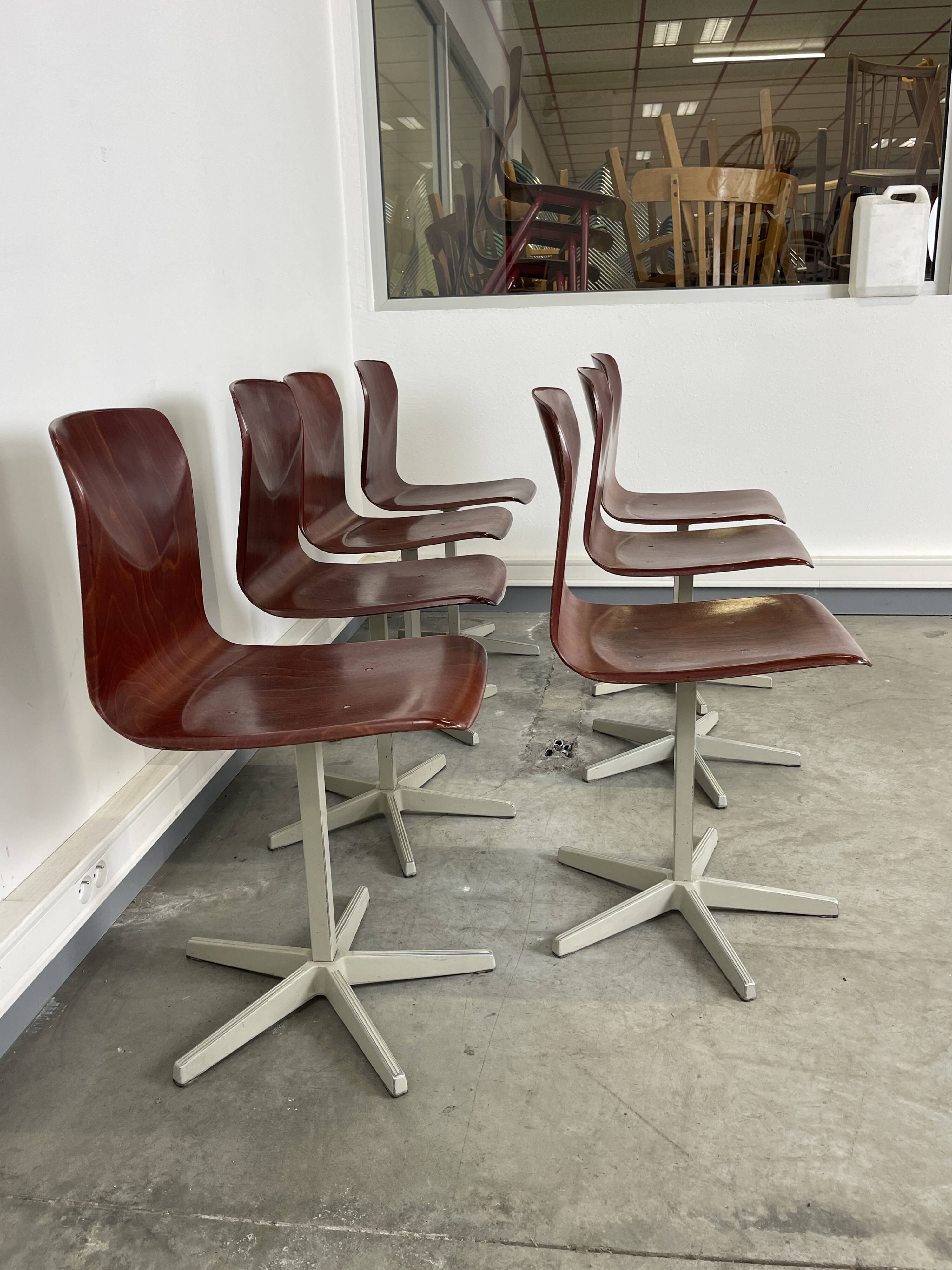 Set of 7 Galvanitas workshop chairs central foot Netherlands 1970s