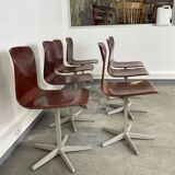 Set of 7 Galvanitas workshop chairs central foot Netherlands 1970s