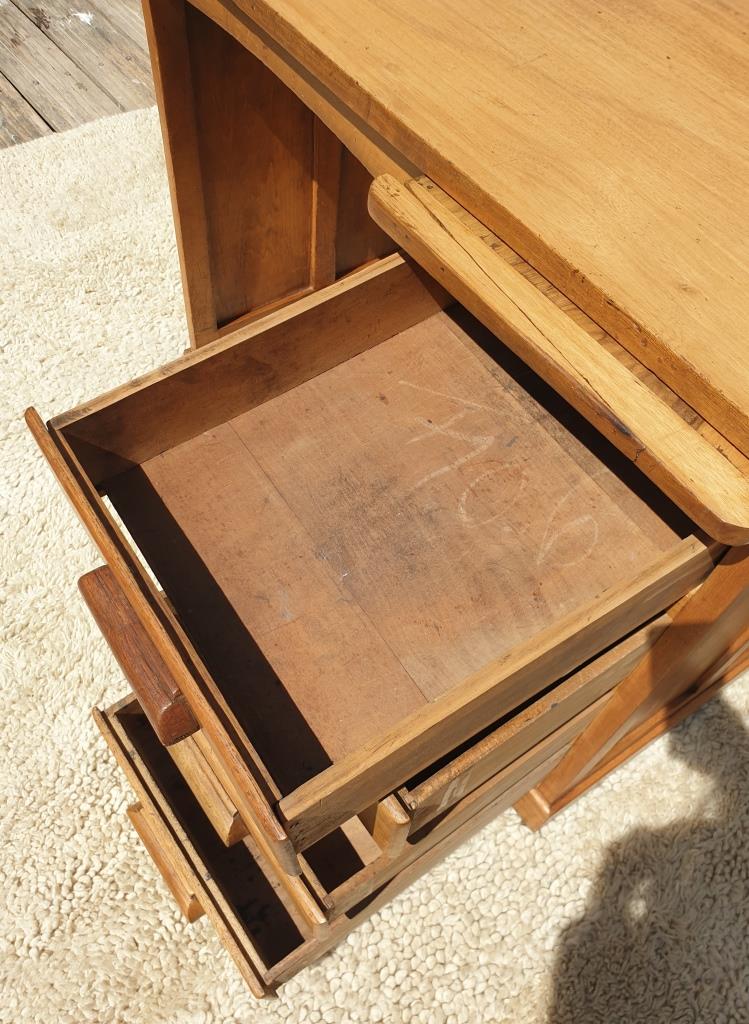 Children's desk zazou 1940 oak and elm with glass slab
