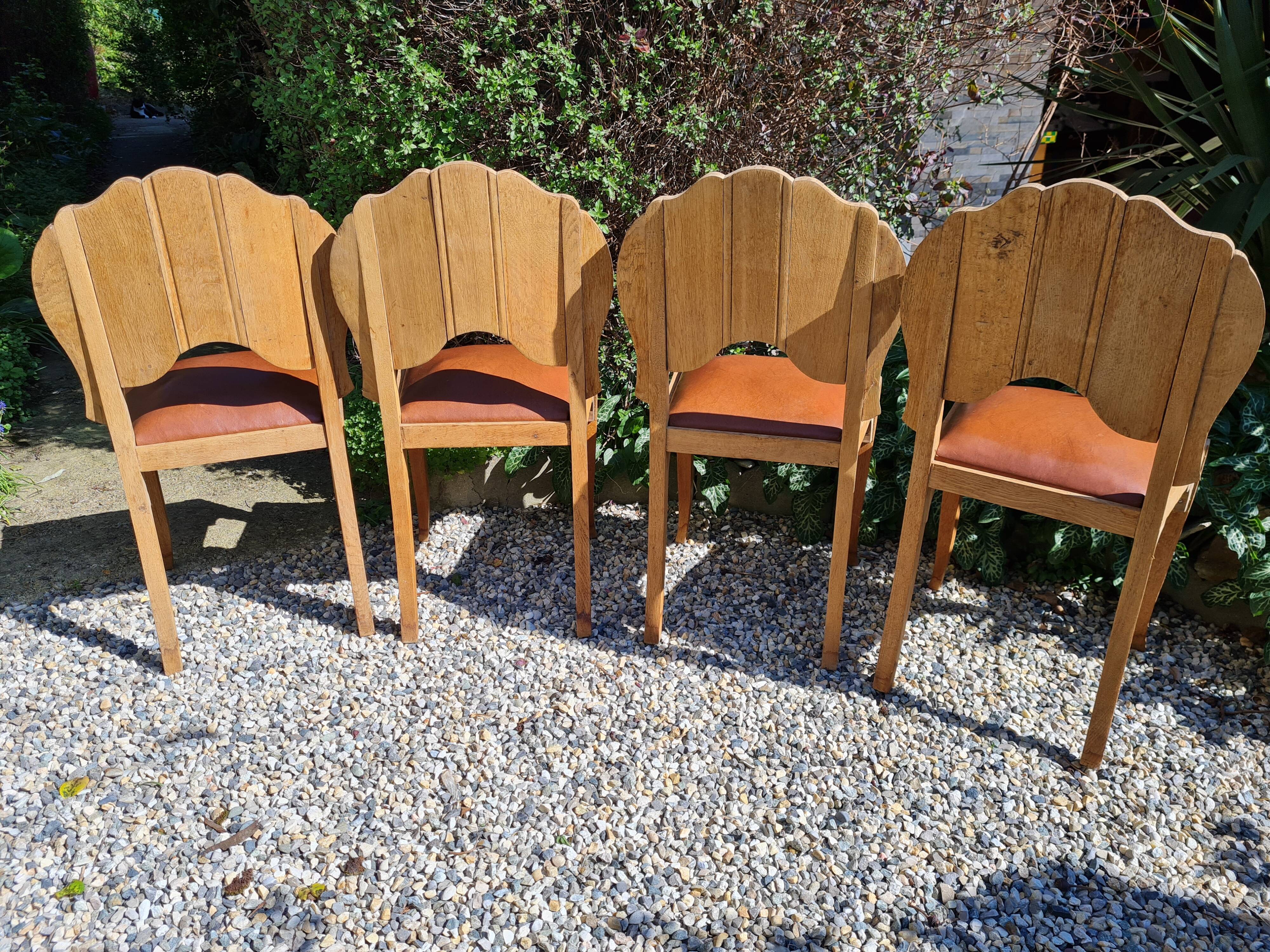 Set of art deco chairs in wood and skaï