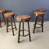 Vintage tree trunk bar stools, 1970s - set of 5