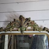 Ancien miroir style Louis XV patine doré et blanc, 145×82cms