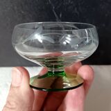 6 superb antique liqueur glasses on green stems, vintage cut glass