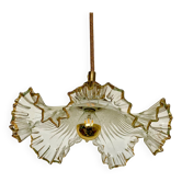 Glass and gilded pendant light with pleated edges