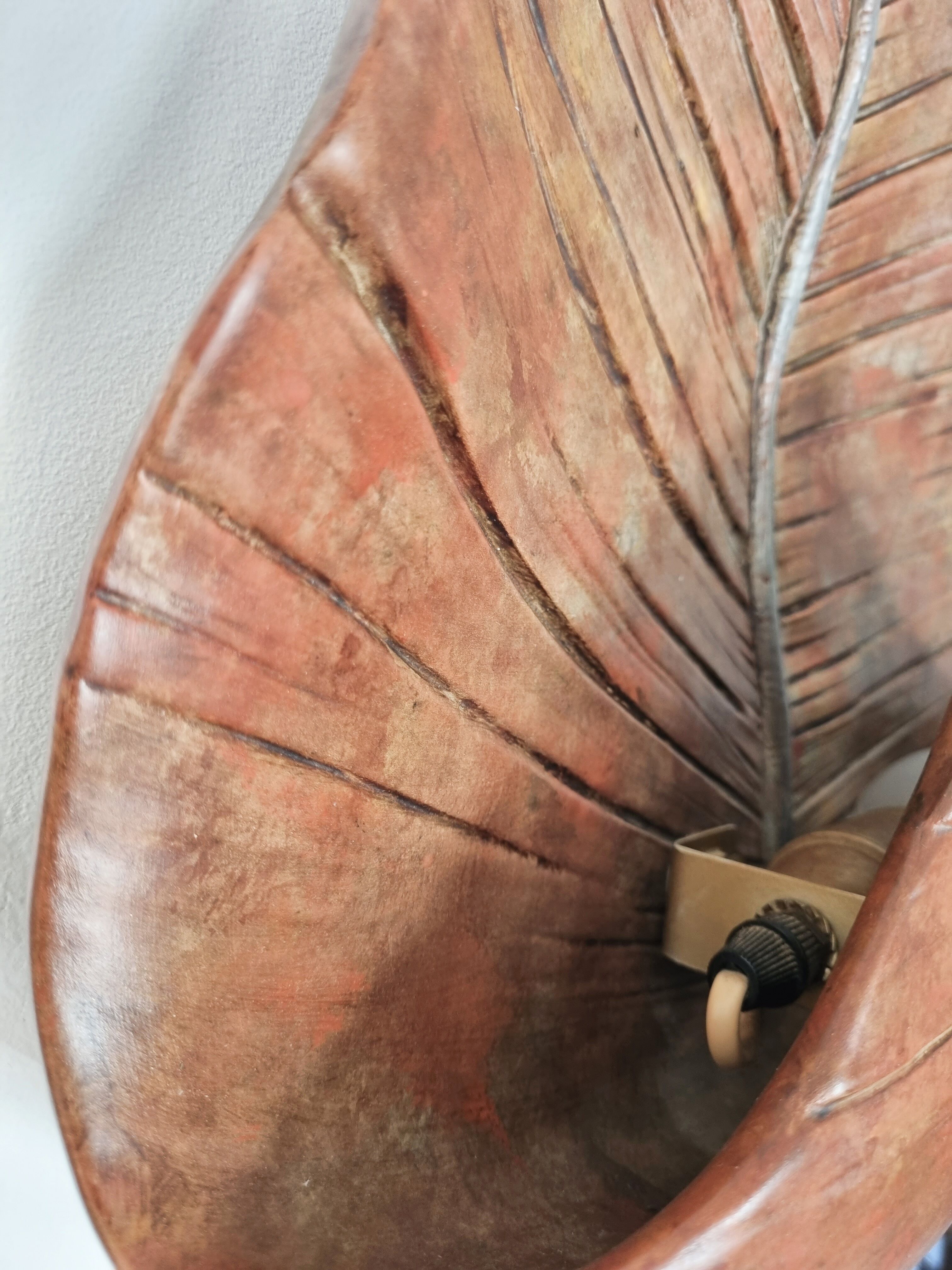 Mid-Century ceramic earthenware sconce, palm leaf shaped