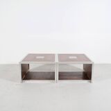 Pair of 70's aluminum and mahogany coffee/sofa end tables