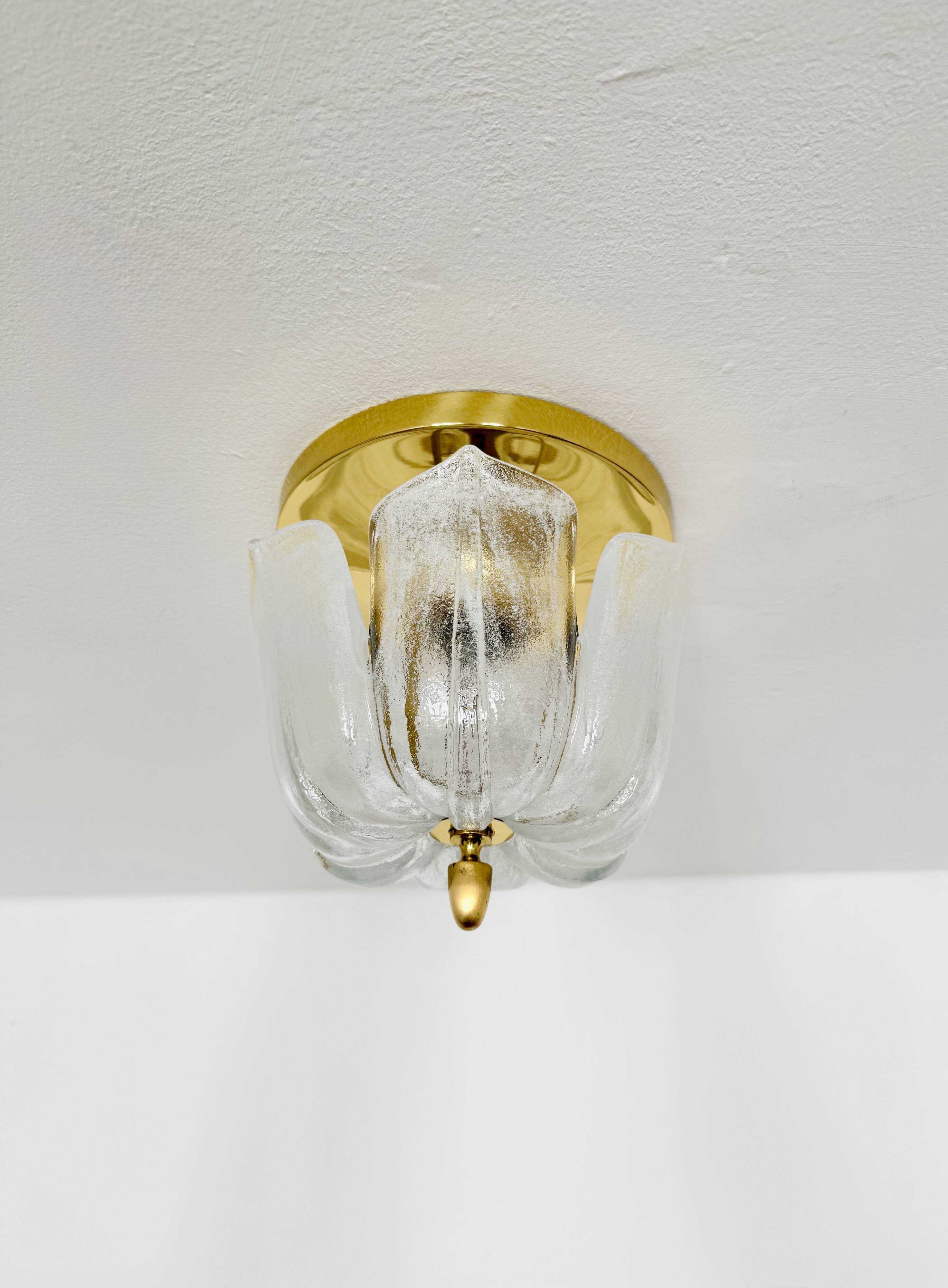 Brass and Glass Flush Light by Glashütte Limburg
