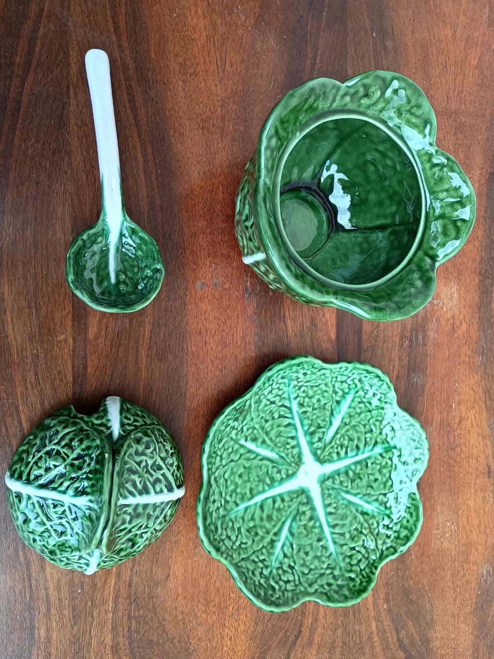 Soup tureen and cabbage slipware dish