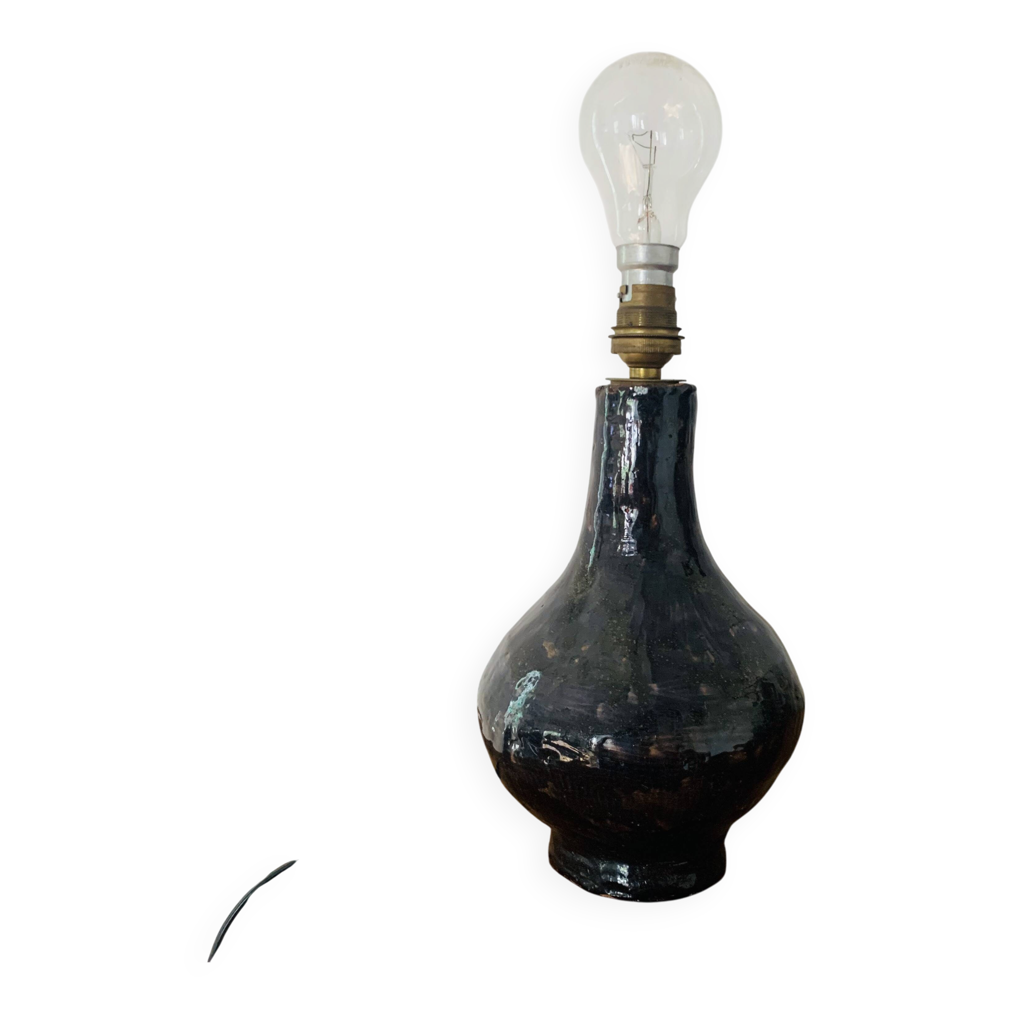 Ancien pied de lampe en terre cuite émaillée