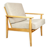 Vintage Danish armchair, 1970s, beige boucle - light wood - 2 pieces available