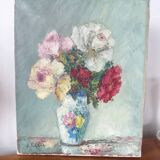 Painting oil on canvas bouquet of flowers signed b. rabel