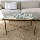 Coffee table in brass and green marble