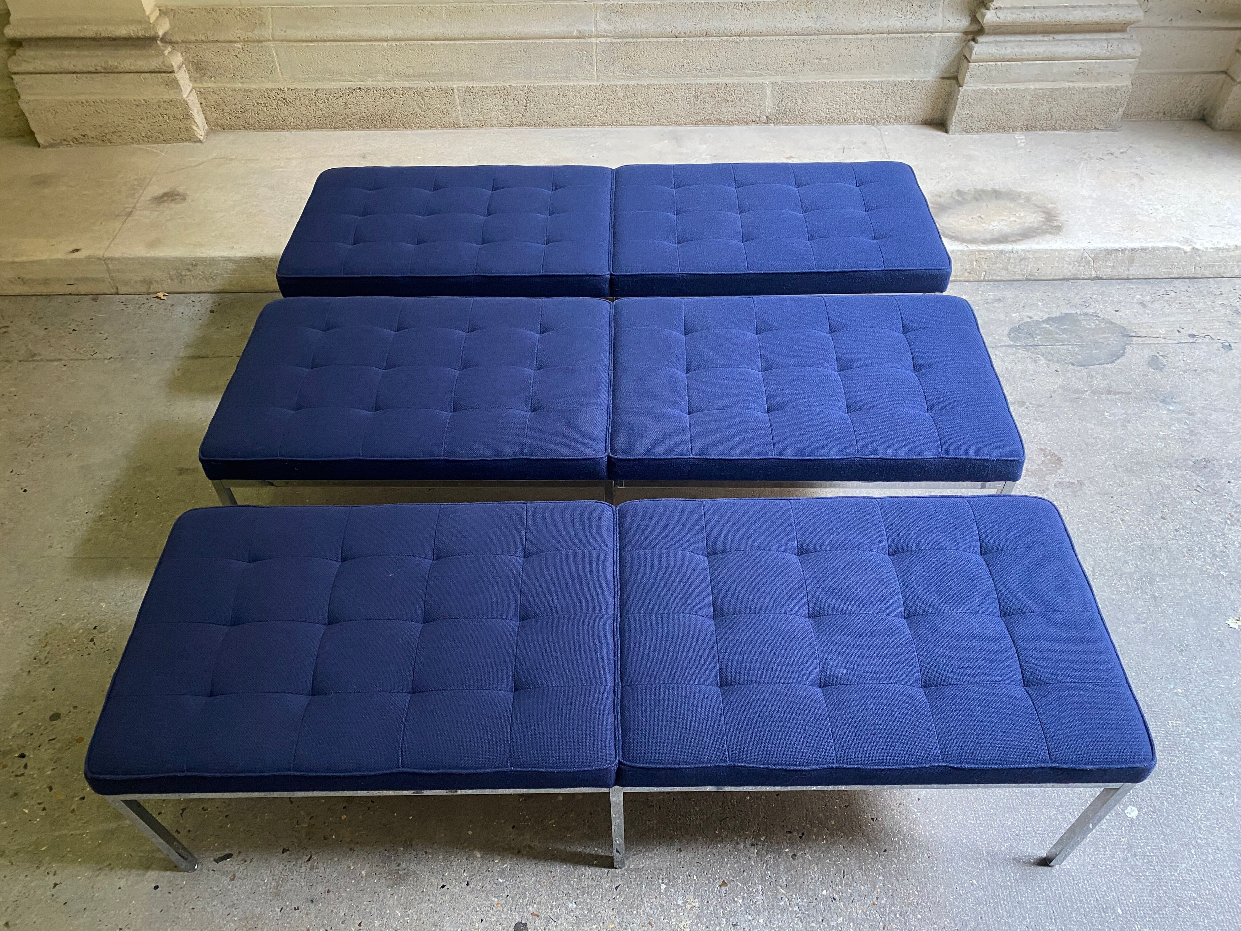 Florence Knoll bench for Knoll Studio blue fabric.