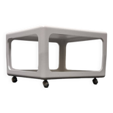 Vintage,white cubed side or coffee tableon wheels