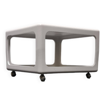 Vintage,white cubed side or coffee tableon wheels