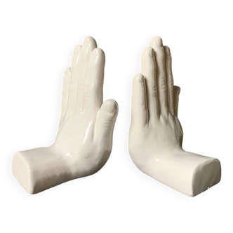 Vintage white ceramic hand bookends