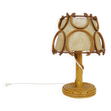 Bedside lamp, table lamp in rattan, bamboo Louis Sognot. 50s