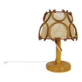 Lampe de chevet, lampe de table en rotin, bambou Louis Sognot. Années 50