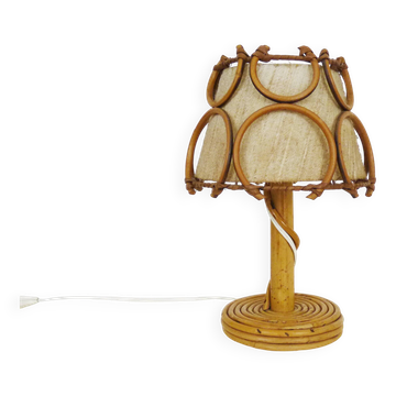 Bedside lamp, table lamp in rattan, bamboo Louis Sognot. 50s