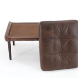 1970 Svend Skipper High Back Armchair and Stool in Brown Leather, Denmark