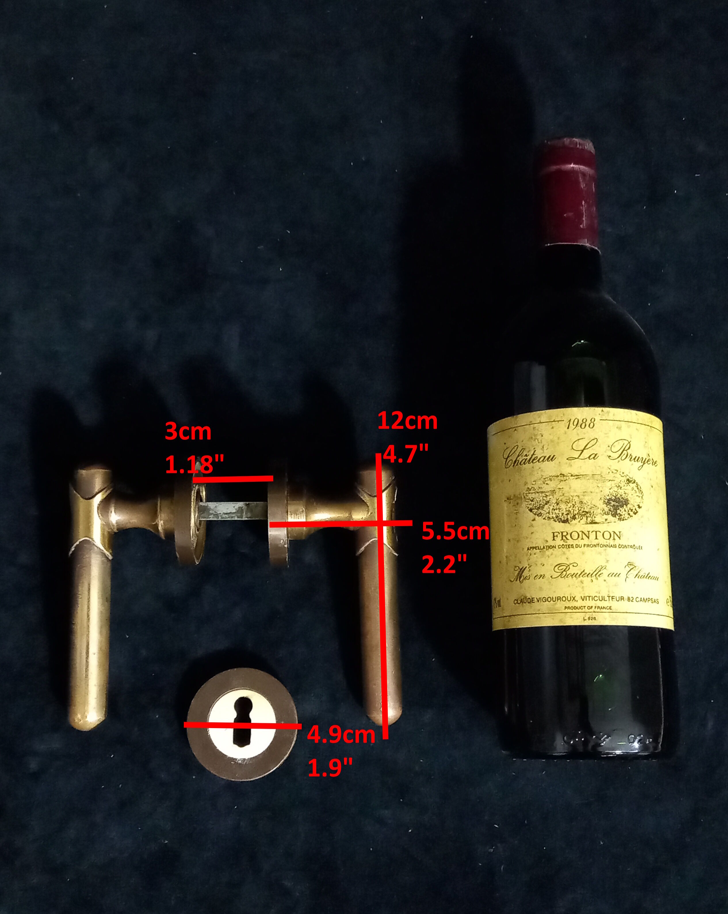 Four pairs of brass door handles with key plates