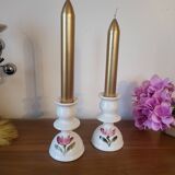 Pair of biot earthenware candlesticks