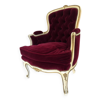 Louis XV armchair in gilded wood and burgundy red velvet