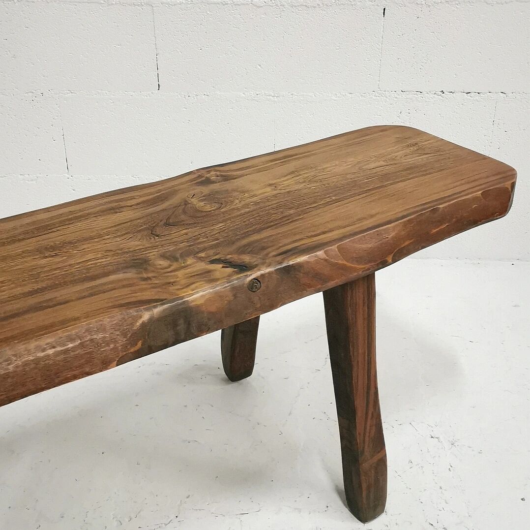 Brutalist solid elm bench, 1960