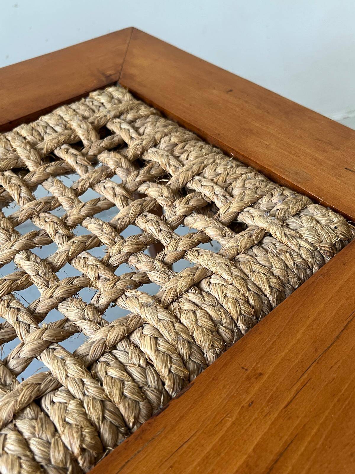 Teak wood coffee table with braided rope, Audoux-Minet 1950