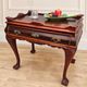 Antique walnut side table / tea table with drawer, shelves