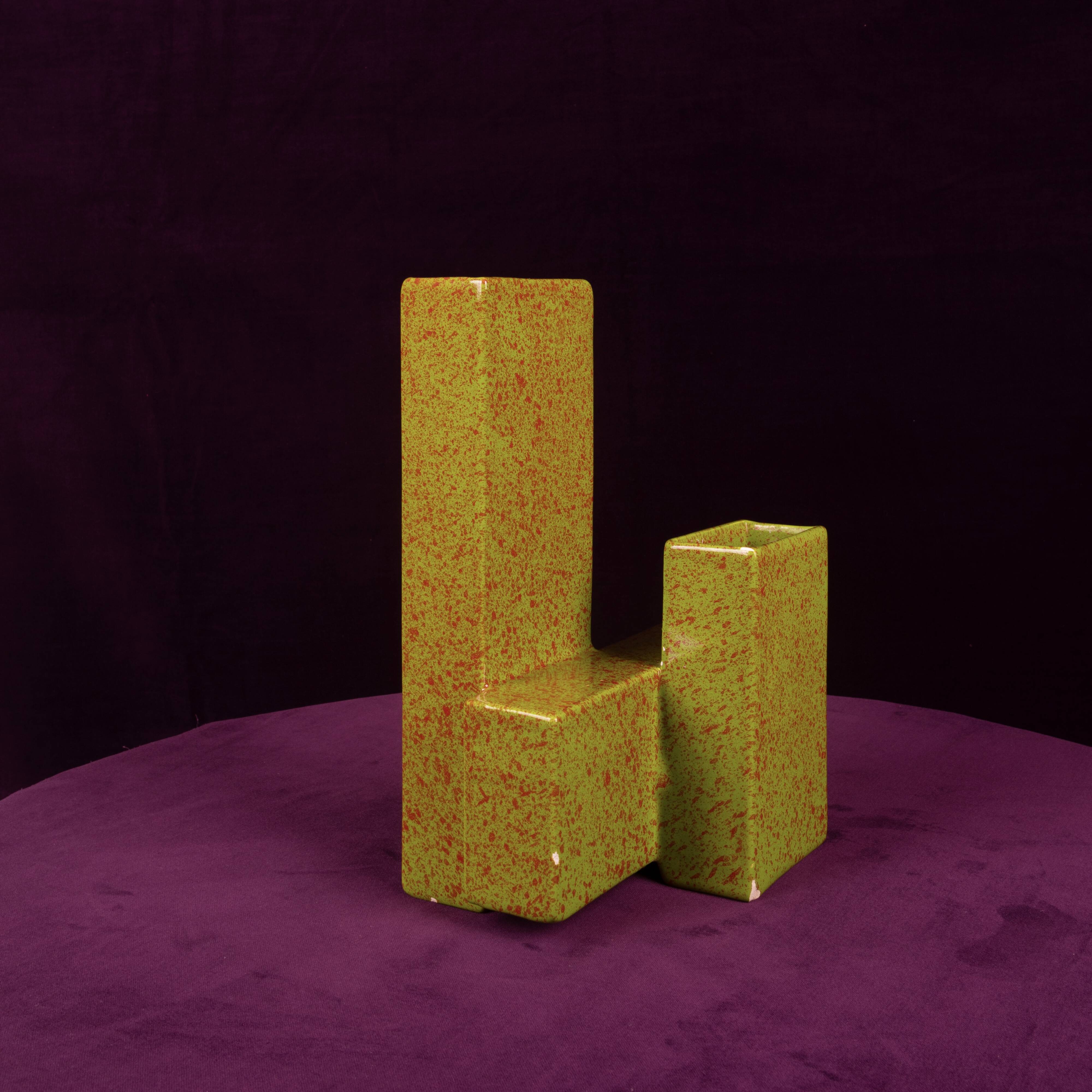 Geometric Twin-Column Ceramic Vase Space Age, Italy 1970