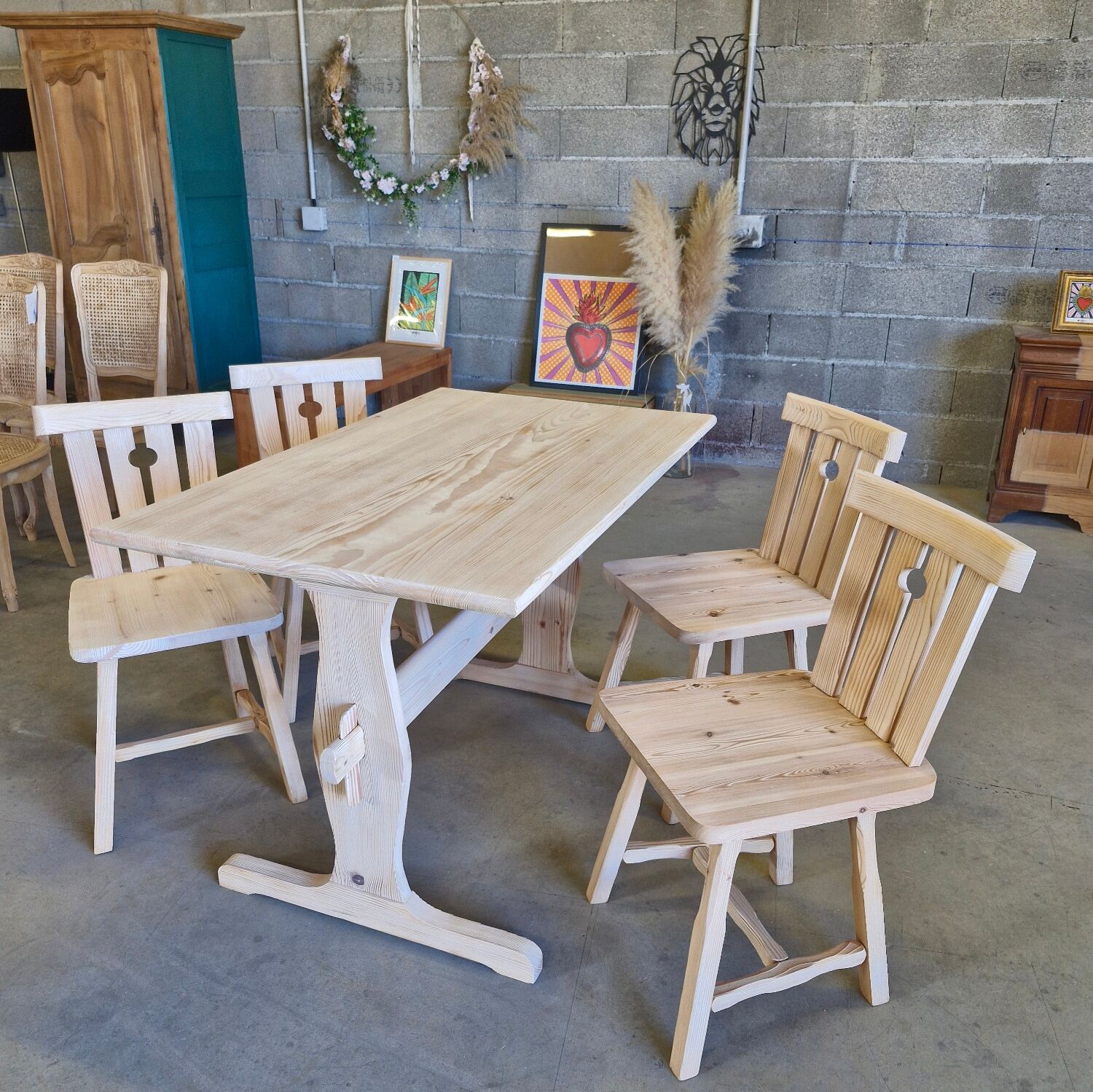 Solid pine table and chairs set