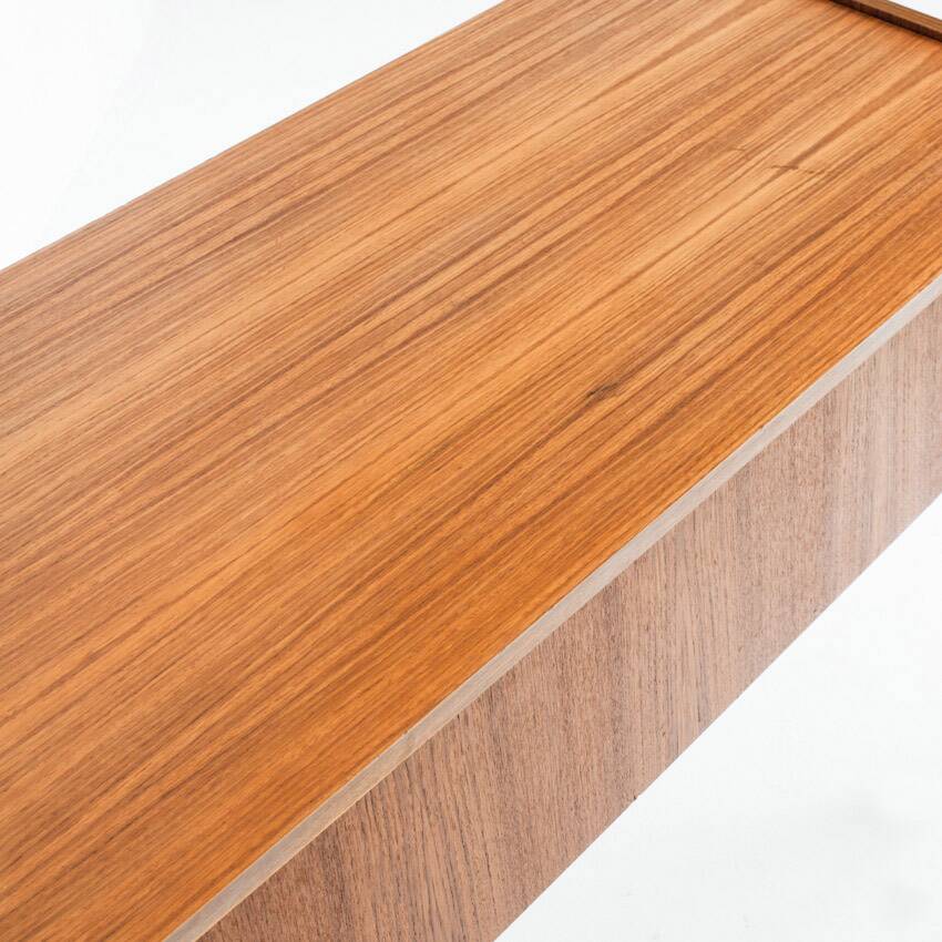 Vintage teak and lacquered iron console table. Scandinavian style. France, 1960s