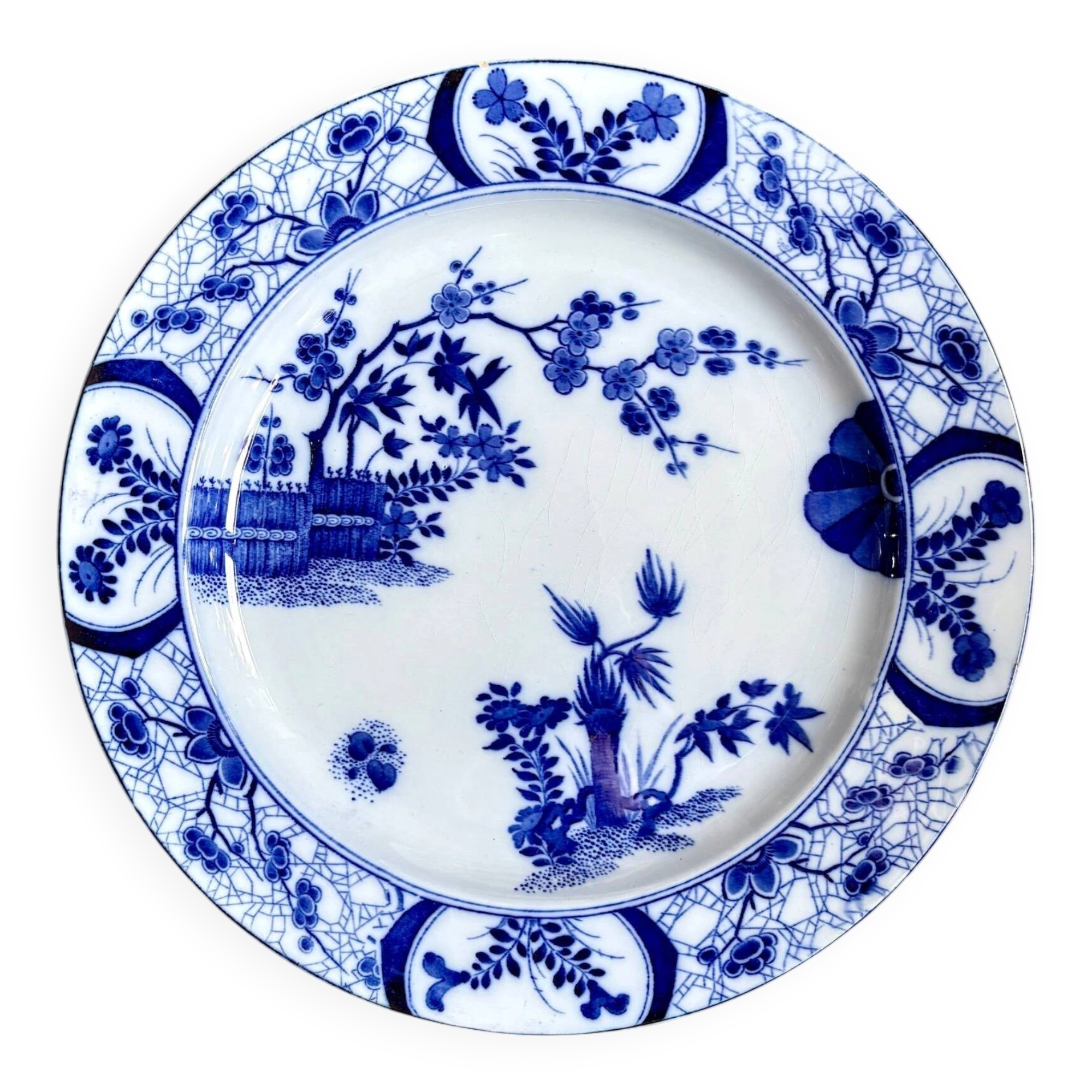 Large round dish Creil & Montereau in blue ironstone, "Japan" service