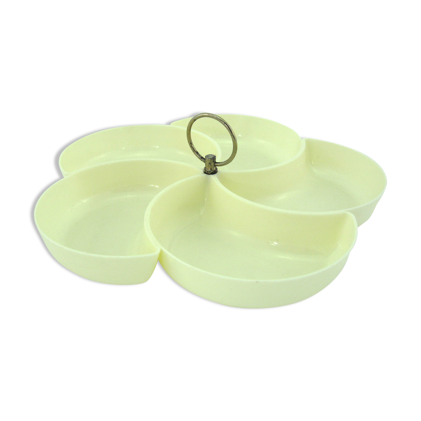 Beige plastic appetizer serving tray - flower-shaped compartments - vintage 70s