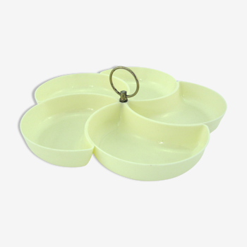 Beige plastic aperitif servant tray - flower-shaped compartments - vintage 70s