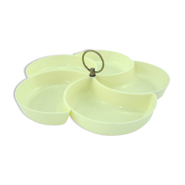 Plateau serviteur apéritif en plastique beige - compartiments en forme de fleur - vintage années 70