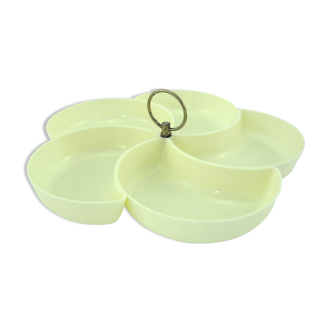 Appetizer serving tray in beige plastic - flower-shaped compartments - vintage 70s