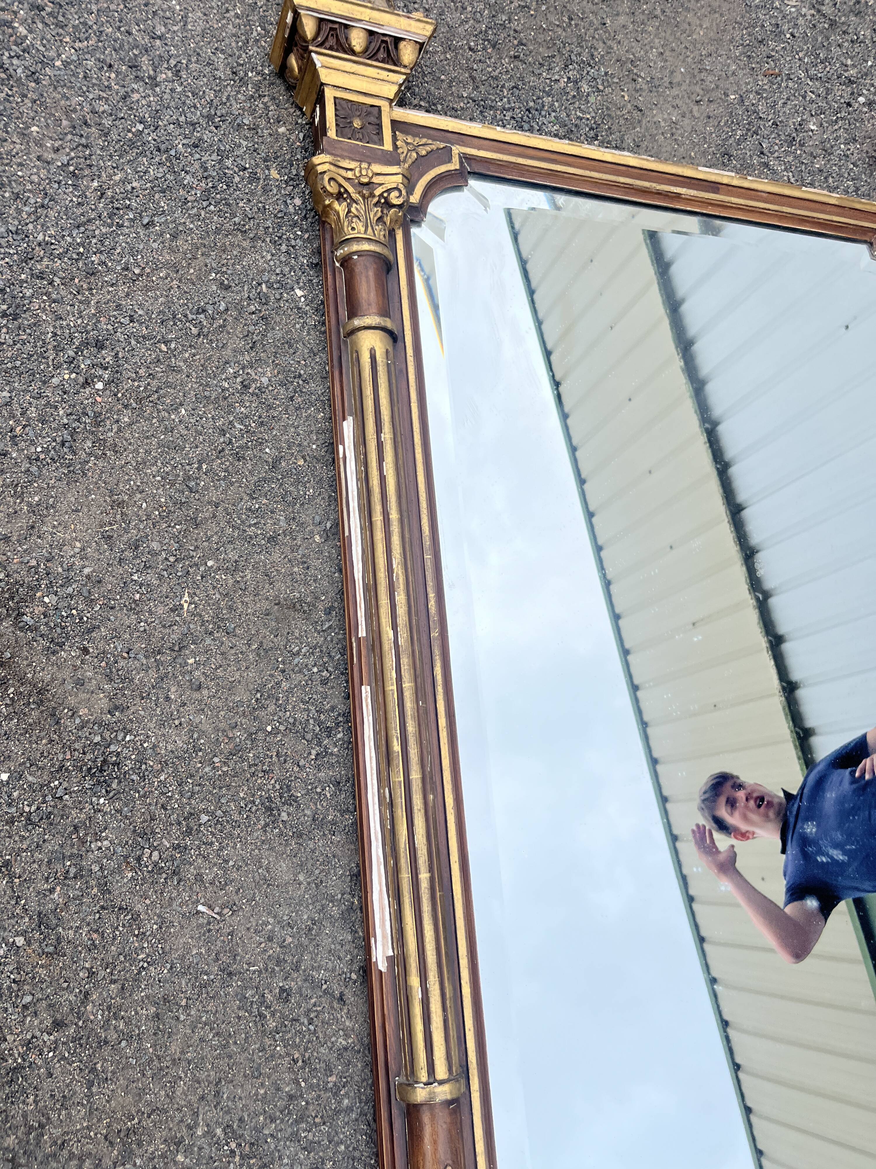 Large antique mirror 144 cm in Empire style - Trumeau or fireplace mirror