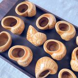 Vintage ceramic snail shells Made in France and Scandinavian style mahogany tray