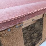 1950s, Danish 2-seater sofa, salmon pink furniture velour, oak wood legs.