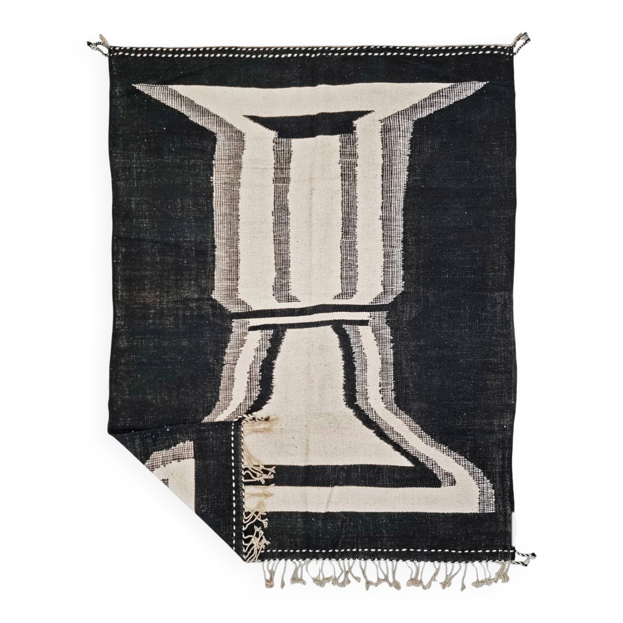 Tapis berbère sur mesure noir et blanc abstrait - Tapis Zanafi Kilim