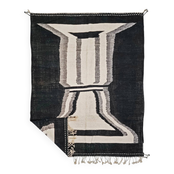 Tapis berbère sur mesure noir et blanc abstrait - Tapis Zanafi Kilim