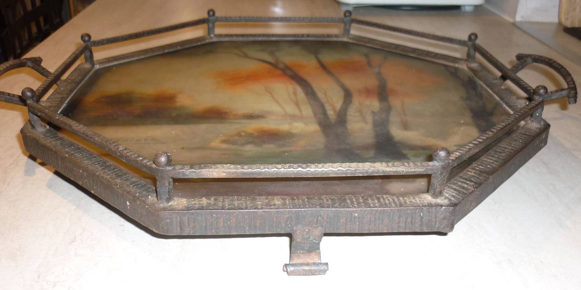 Art Deco hammered iron plateau or centrepiece table signed Germonde.