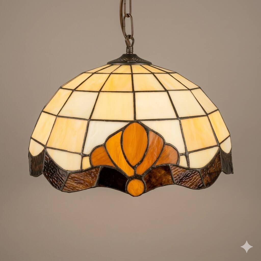 Tiffany-style stained glass pendant, vintage Honsel Germany
