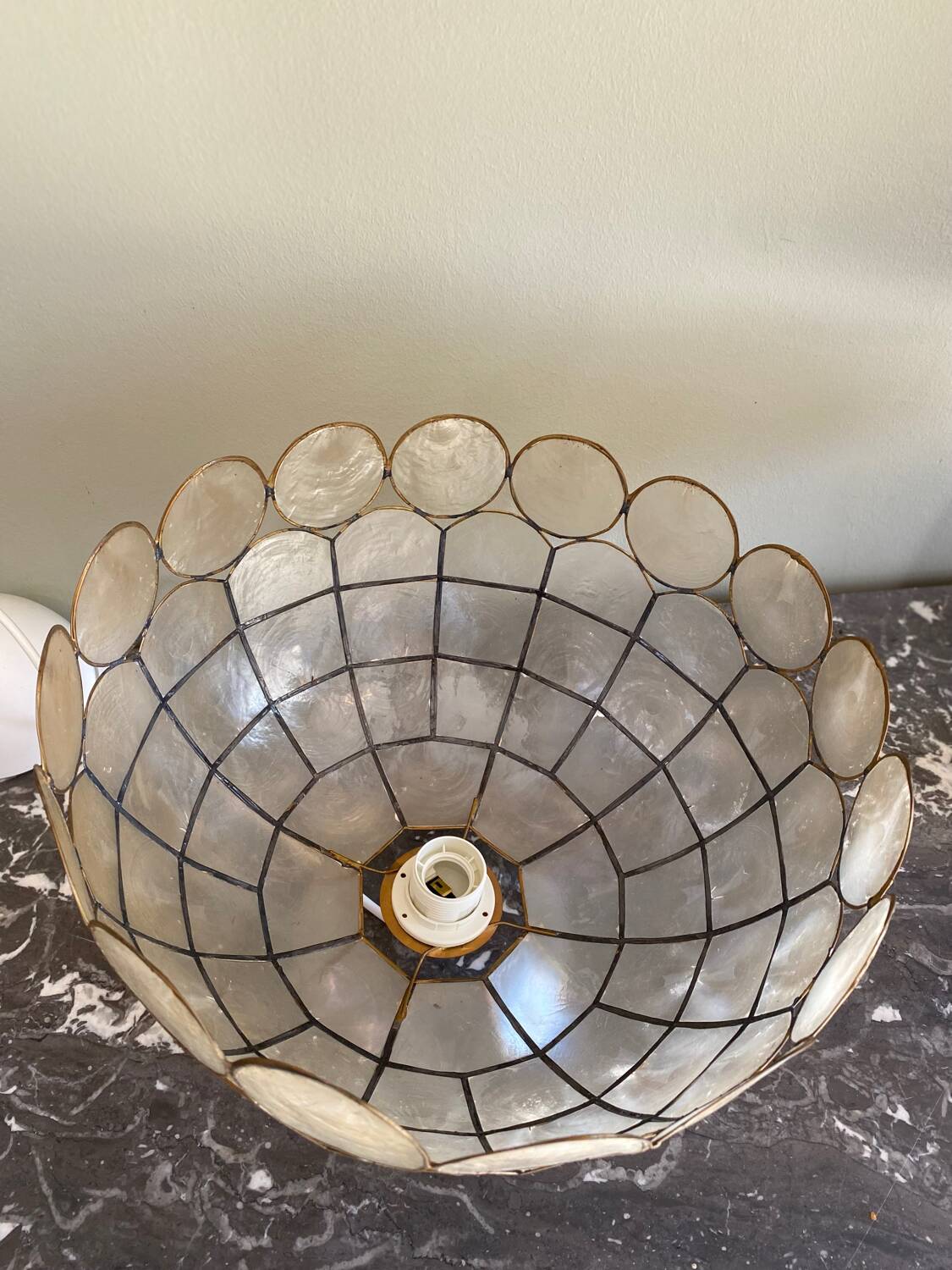 Vintage mother-of-pearl and brass pendant light
