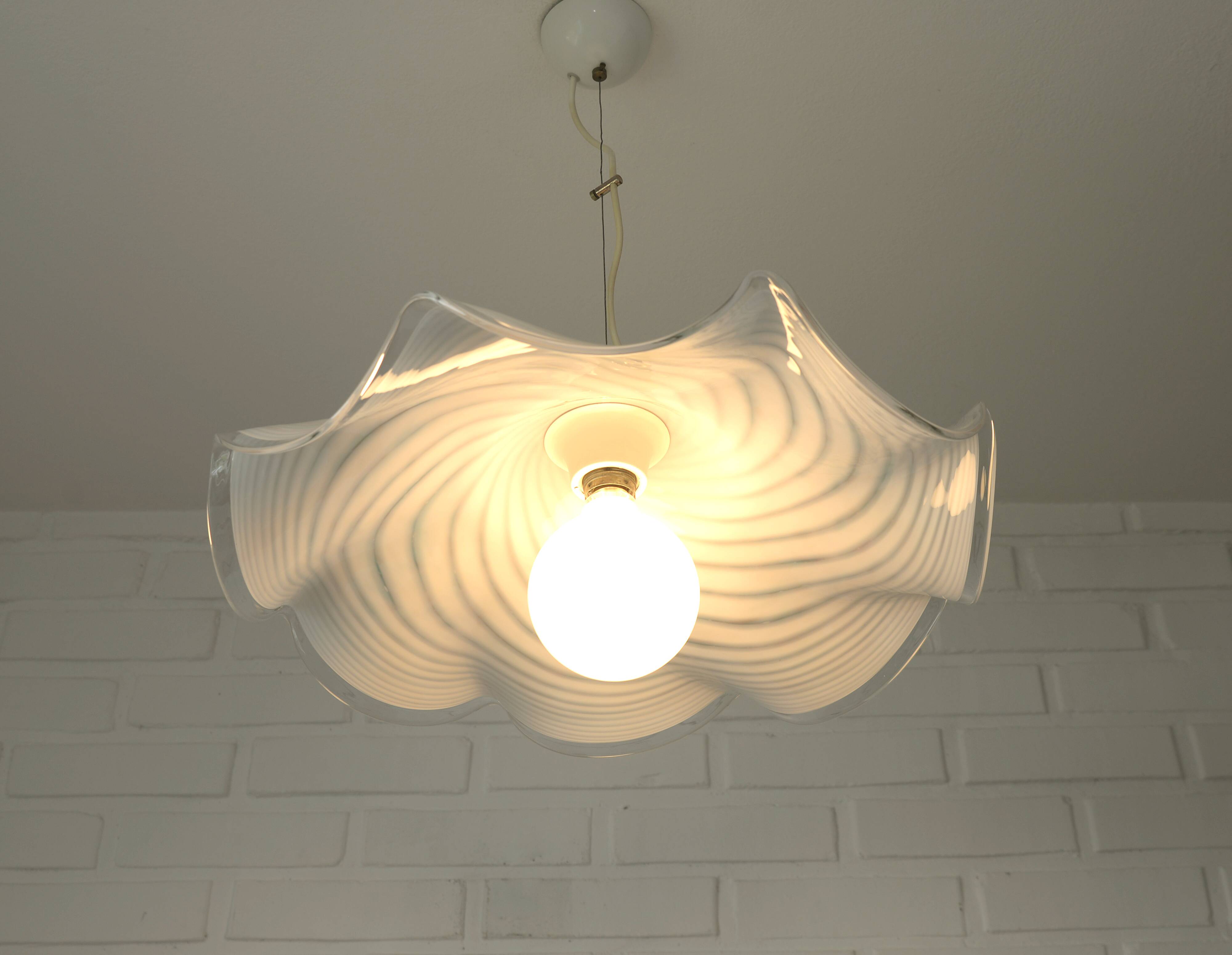 Vintage Murano lamp / swirl glass chandelier / unique hanging lamp 1980's