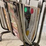 Brutalist vintage steel magazine rack